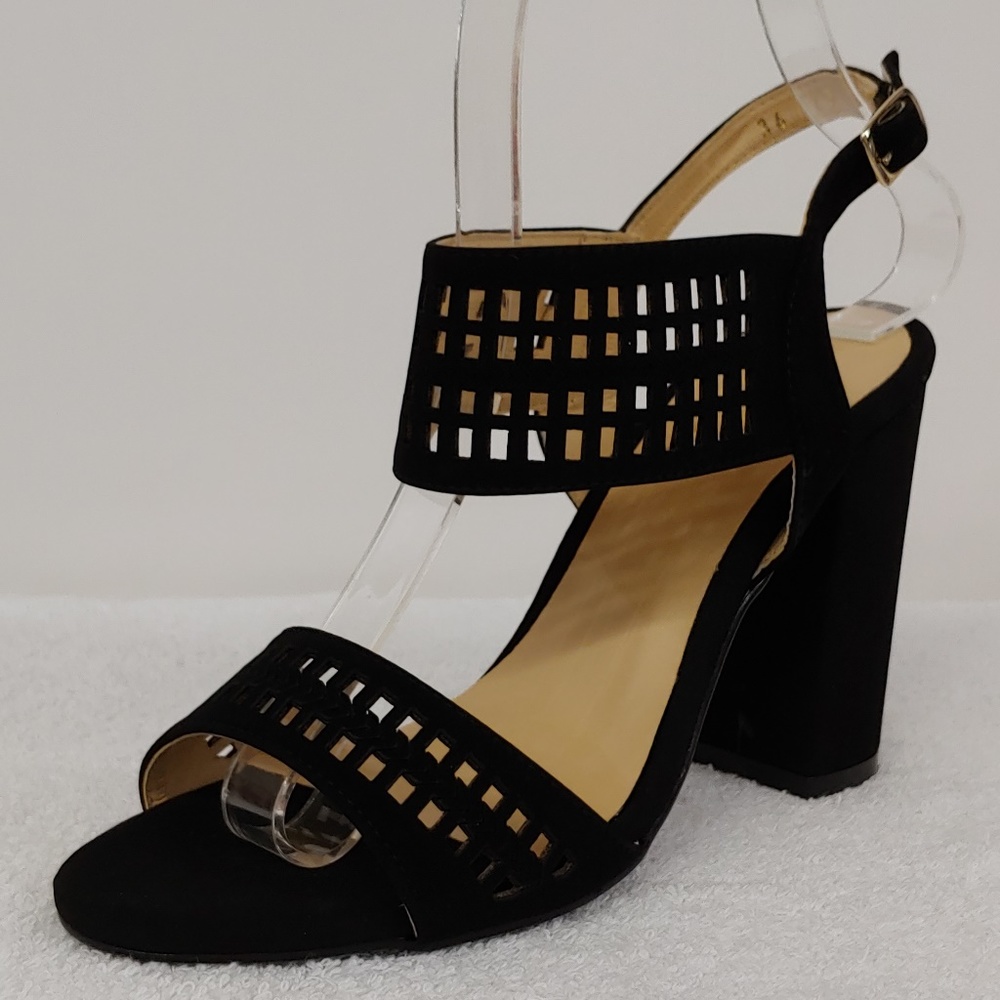 Black Cut-out Block Heels